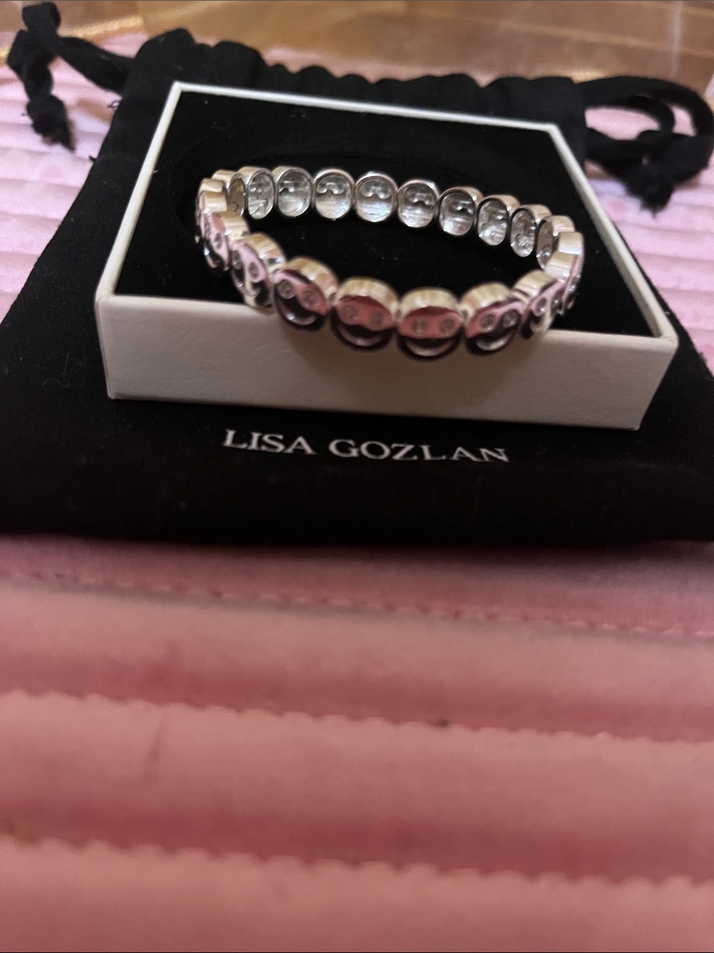 Lisa gozlan- Silver Smile Face Stretch Bracelet - Women Jewelry